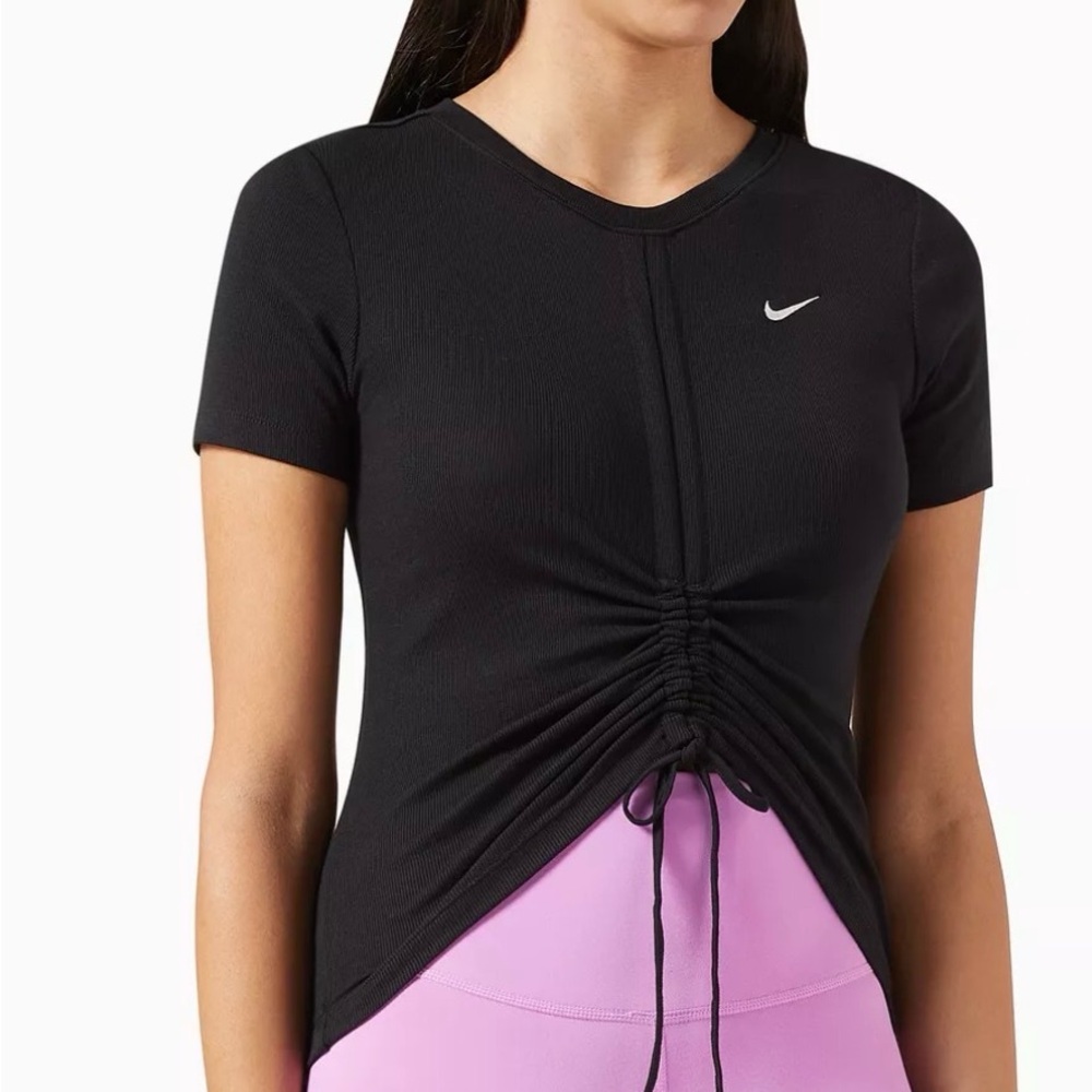 Nike Black Ruched Short-Sleeve Crop Top with Drawstring